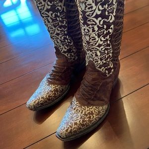 Old Gringo Leather Cowgirl Boots Leather and Lace Size 8.5B